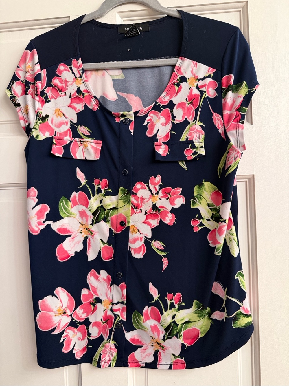 Navy Floral Button-Down Short Sleeve Top - (Unknown Brand)